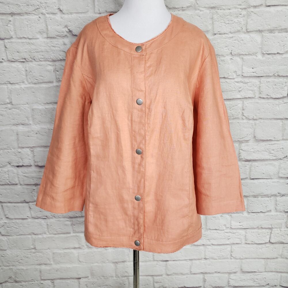 Chico's S 3 Light Orange Linen Snap Front Jacket Collarless Pockets Chicos XL 16